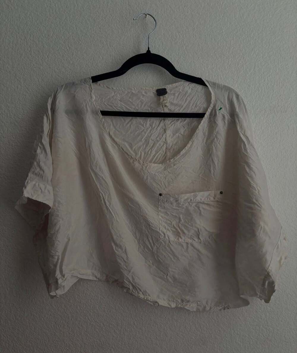 We The Free Boxy Silk Cropped Blouse with Front Pocket